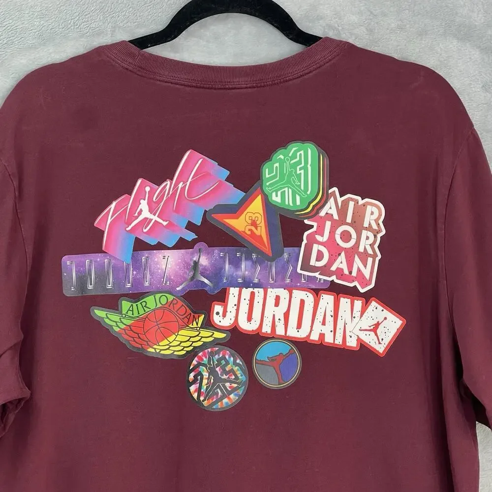 Nike‎ Jordan Sticker Mash Logo T-Shirt Mens XL Maroon